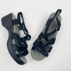 Dansko Stevie Black Shimmer Leather Platform Strappy Sandals Womens EU 40 9.5-10